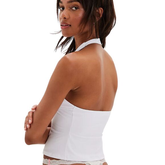 FP FREE PEOPLE INTIMATELY Still Here Halter Top Knit Deep V White NWT Medium - Picture 2 of 6